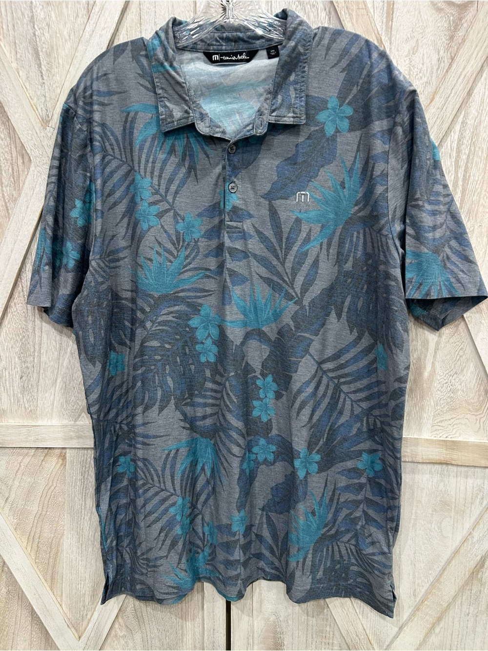 Travis Mathew Polo XXL Gray Blue Tropical Floral Pima Cotton Golf